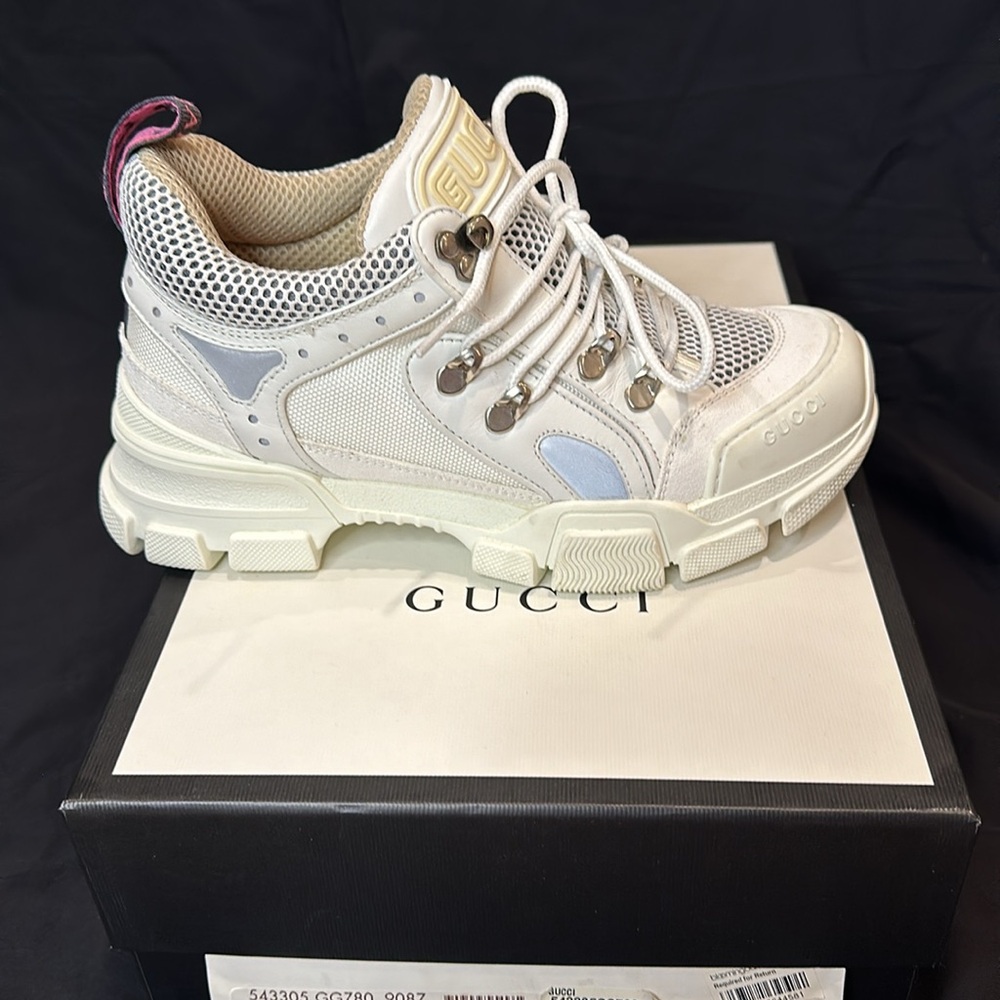GUCCI Flashtrek Leather & Mesh Sneakers Size 37 - Picture 2 of 5